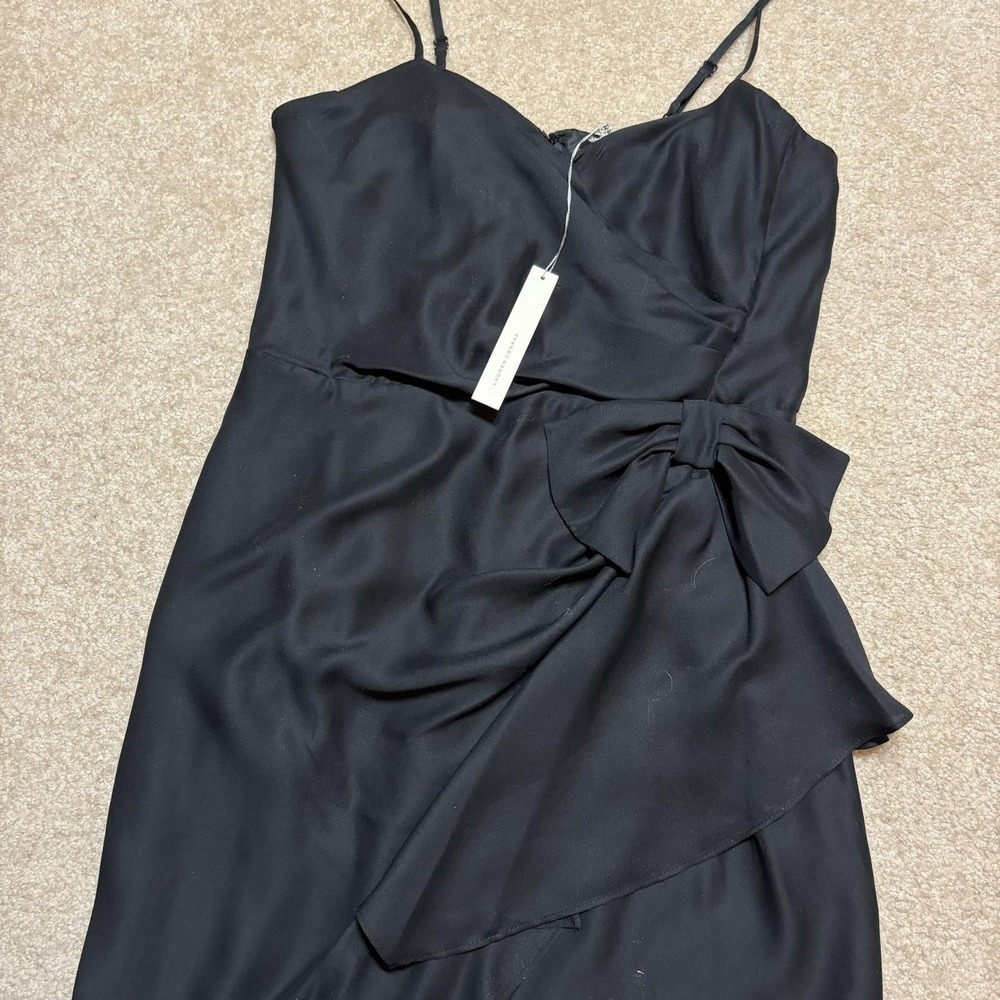 NWT Lauren Conrad Dress Womens 6 Black Satin Wrap Bow Mini Cocktail Party Formal